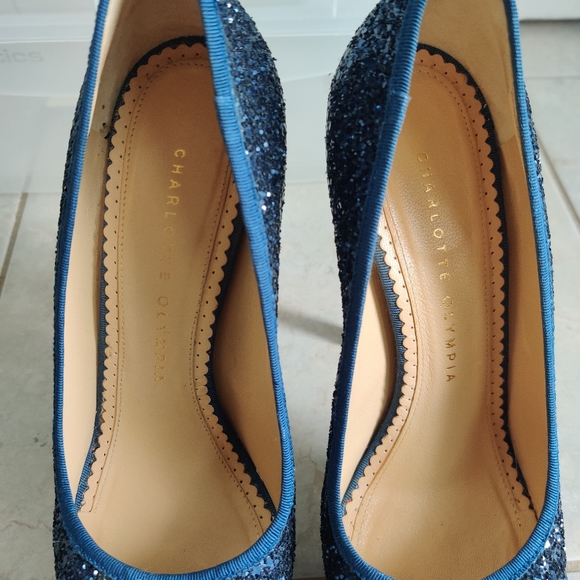 Charlotte Olympia blue sparkle platform pump Sz 37.5 - Picture 5 of 11